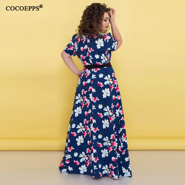 5XL 6XL 2018 summer big size long dress floral print plus size vintage women dress maxi with sashes large Chiffon beach dress 1