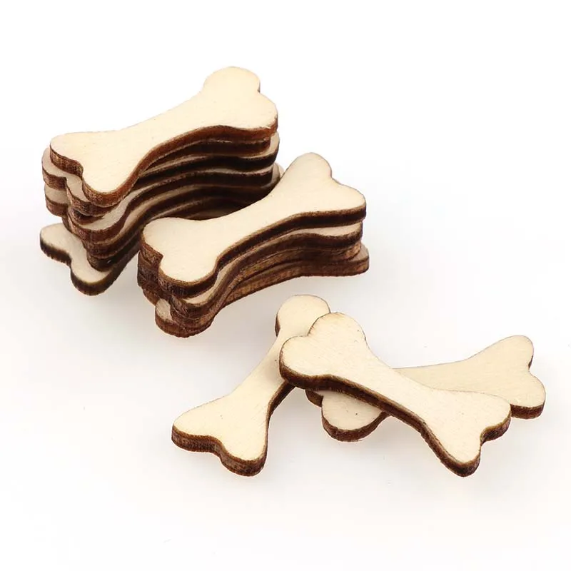 

50PC Blank Wooden Buttons Dog Bone Kids Birthday Party Supplies DIY Scrapbook Craft Wedding Decoration Hand-made Graffiti