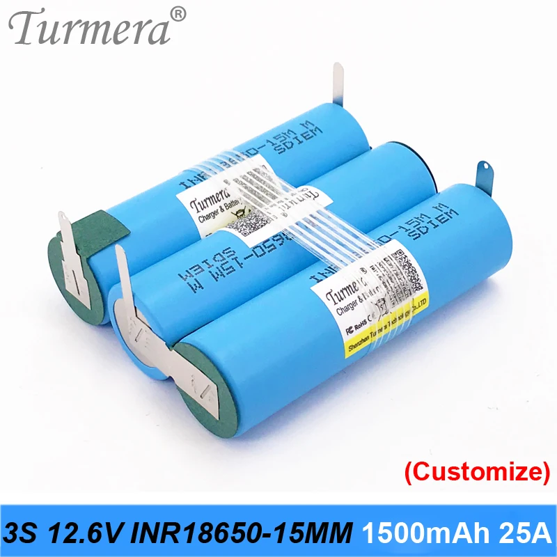 

3s 12.6v 10.8v 18650 battery pack inr18650-15mm 1500mah 25a welding battery for makita screwdriver tool battery customized