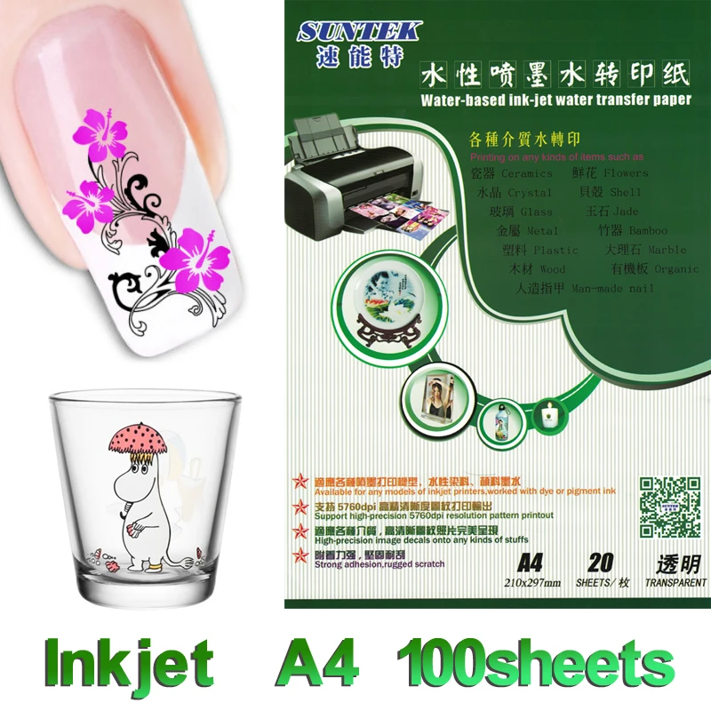 A4 Inkjet Clear Water Slide Transfer Decal Paper (100 sheets/lot) Transparent Waterslide Decal Sticker for Nail Glass Ceramic|stickers for nails|for sheet - AliExpress