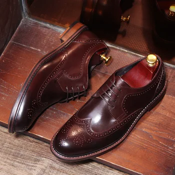 

Men Flats Fashion High Quality Genuine Leather Shoes Men Lace-Up Business Men Shoes Male Formal Dress Shoes Brogue Spring