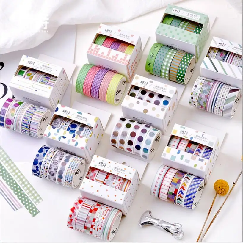 

5 Pcs/Box Kawaii Basic Color Grid Striped washi tape set diy decoration for scrapbooking masking tape adhesive tape Stationery