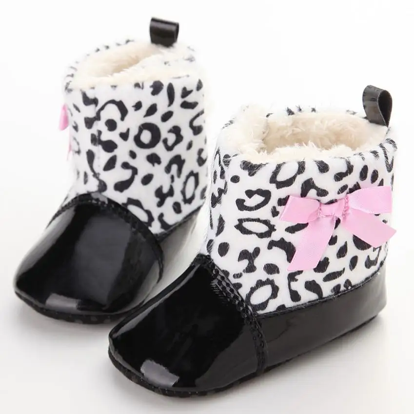 Г.; обувь для маленьких девочек; теплые детские сапоги с леопардовым принтом для новорожденных; модные зимние сапоги на мягкой подошве для малышей; Прямая поставка;#30 - Цвет: Black