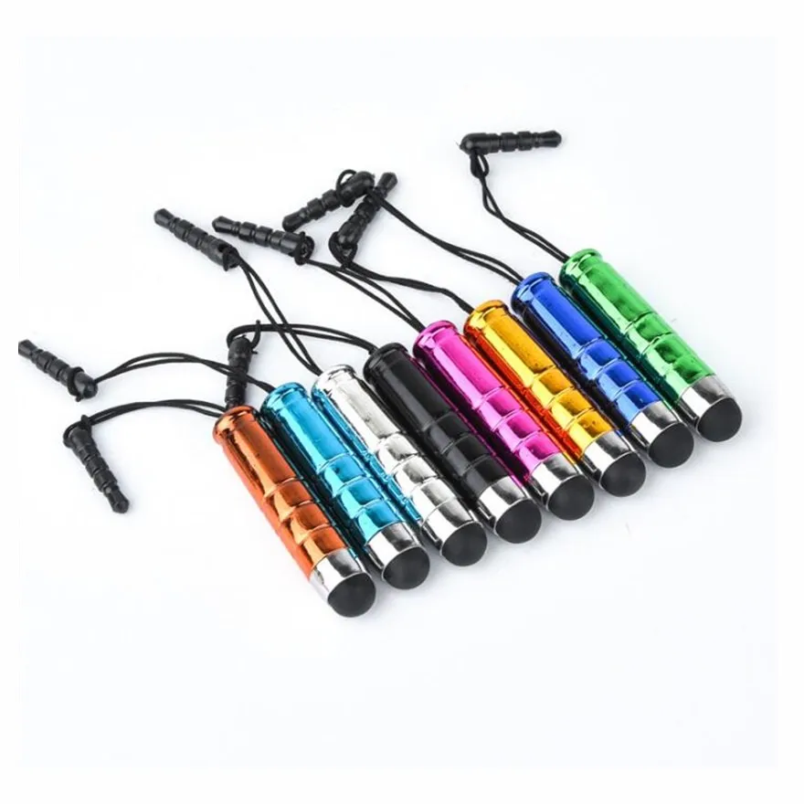 

1000pcs/lot Plastic Bullet shaped Capacitive Stylus Touch screen Pen with strip Earphone Anti-Dust Plug For ipad iphone samsung