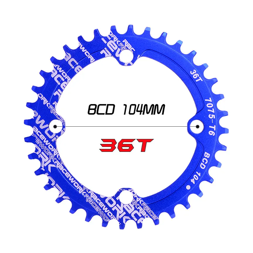 Einzigen geschwindigkeit система Breite kettenblatt 104 BCD RUNDE 32t 34t 36t 38t MTB 11 s 10 s 9 s 1*11 Kurbel Kettenblatt кольцо - Цвет: blue 36T round