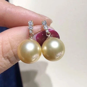 

FENASY 14k Gold Earrings Luxury Wedding Jewelry Big Size Natural Round SouthSea Pearls Golden Pearl Earrings For Women