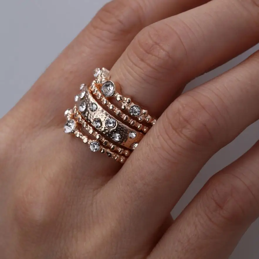 New Fashion Rose Gold Rings Stackable Ring 5 Sparkly Flawless Ornaments