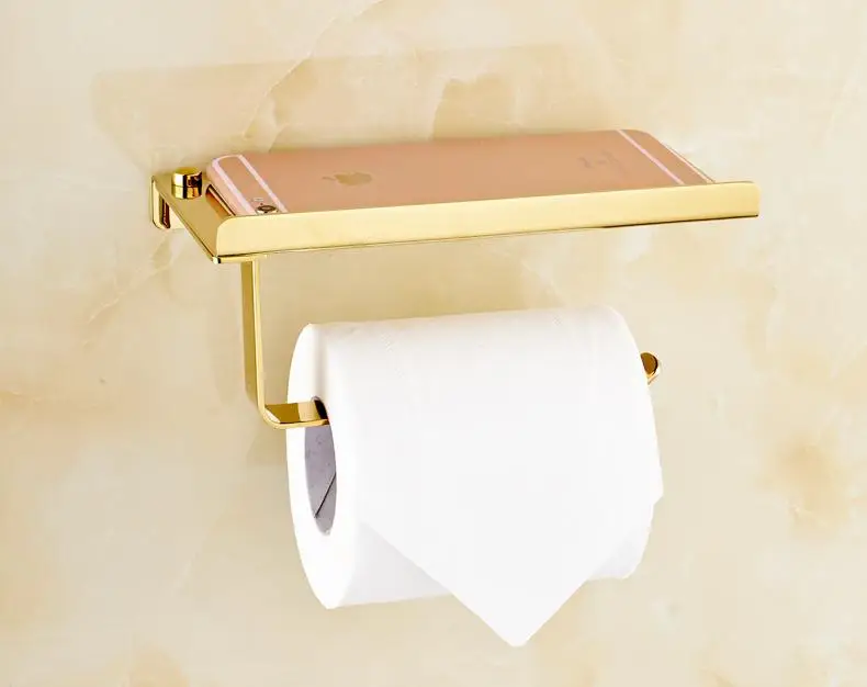 Нержавеющая сталь держатель туалетной бумаги устойчивый Европейский Золотой держатель для санитарно-гигиенической бумаги с держателем мобильного телефона хромированная отделка ванной набор - Цвет: Белый
