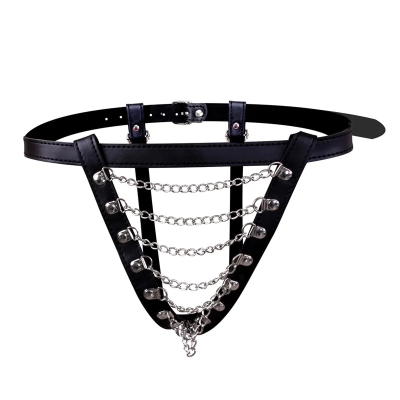 

Sexy Lingerie Women PU Leather Chain Crotchless Low Waist G-string Underwear See-through Open Crotch Chastity Belt Erotic Panty
