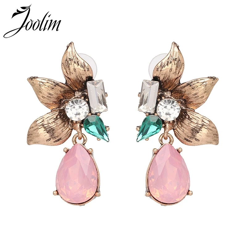 

JOOLIM Vintage Green Pink Crystal Piercing Earring Party Earring