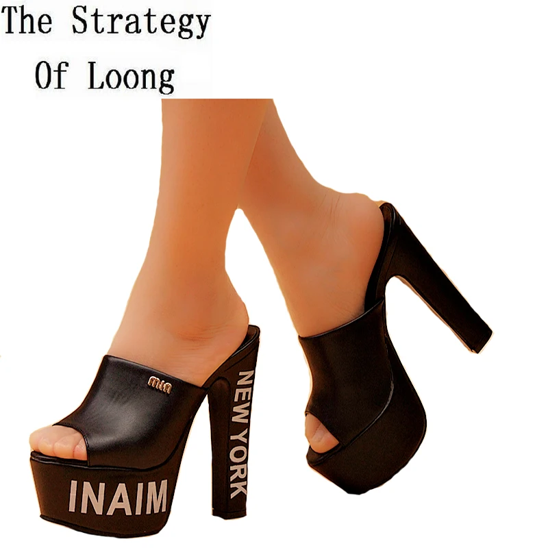 

Women 2019 Summer New Super Block High Heel Chunky Thick Heel Slippers Platform Peep Toe Fashion Sexy Open The Toe Sandals
