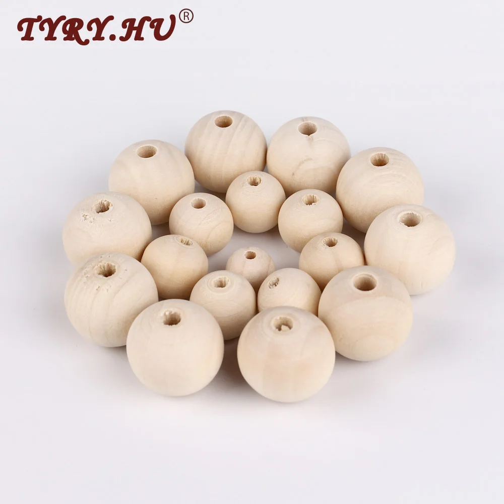 TYRY.HU 20Pc/lot Wooden Teething Beads Baby Teething Pendant Necklace Eco-frinedly Baby Chewing Nursing Toys 10mm 14mm 18mm 25mm