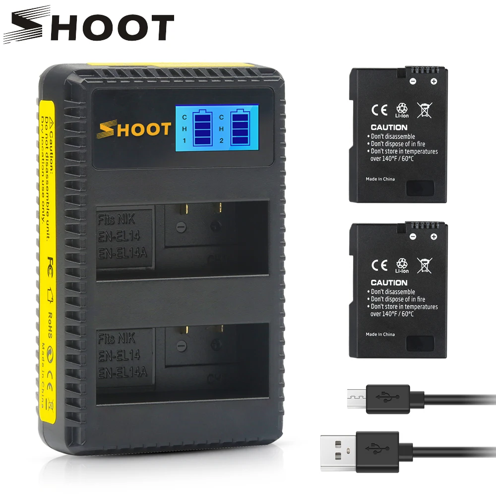 Снимать 2 шт . EN EL14 EL14A RU Батарея + ЖК дисплей USB Dual Зарядное устройство для Nikon D3100 D3200