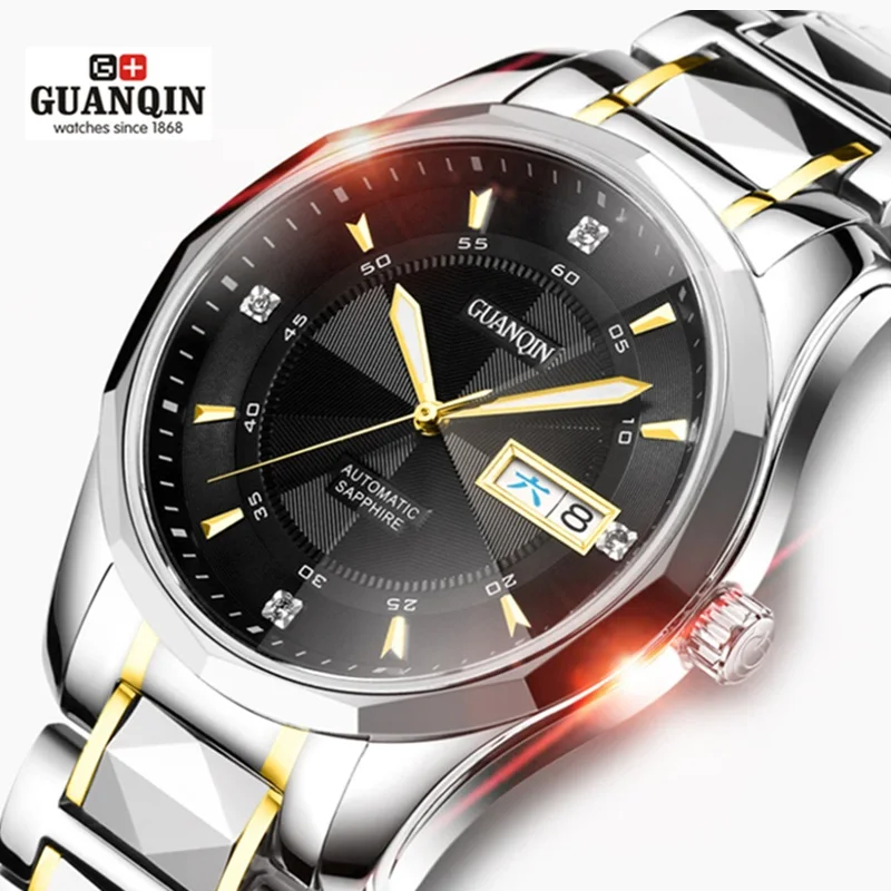 Original Brand GUANQIN Men Mechanical Watch Luxury Watch Luminous Waterproof Watch Stainless steel Wristwatch relogio masculino