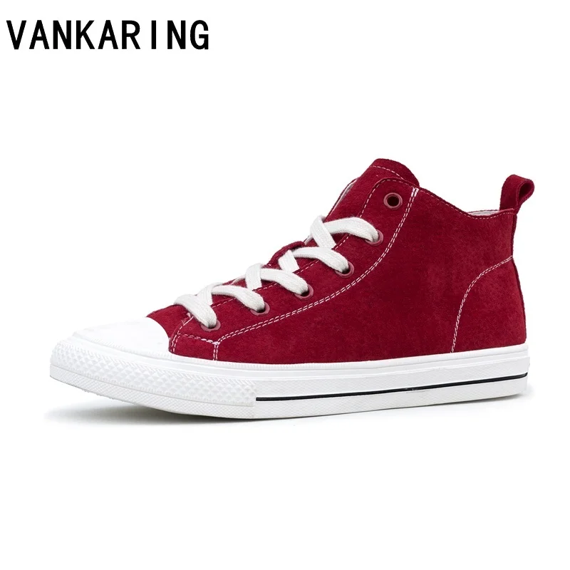 

VANKARING cozy lace-up pigskin women leather flats black shoes ladies fashion sneakers platform flats casual women ankle boots