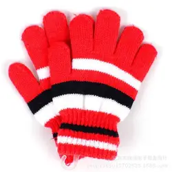 Спиннинговые кашемировые Детские Полосатые зимние перчатки толстые перчатки для девочек мальчиков красные бархатные перчатки подходят