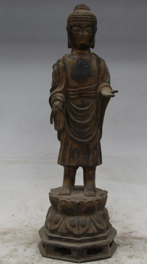 

USPS to USA S2229 14" Old Tibet Tibetan Buddhism Bronze Stand Shakyamuni Amitabha Buddha Statue (B0328)