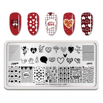 

BORN PRETTY Rectangle Nail Stamping Plate Grid Heart Nail Art Image Template DIY Decoration Valentine's Day L008