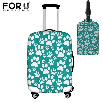 

FORUDESIGNS Cartoon Cat Paw Print Green Luggage Cover Dustproof Zipper Suitcase Protective Cover for 18-32 Inch Case Luggage Tag