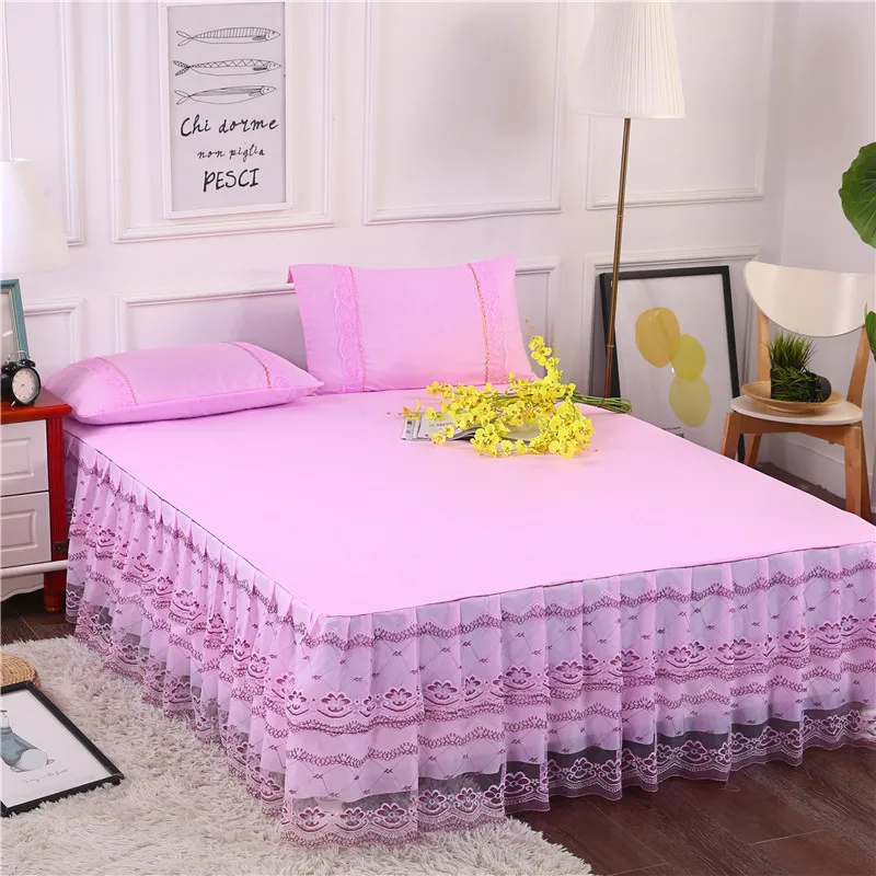 

Pink White Blue Polyester Girls Bed skirts set King/Queen/Full/Twin size Bed sheet set Pillowcases Bed set #sw