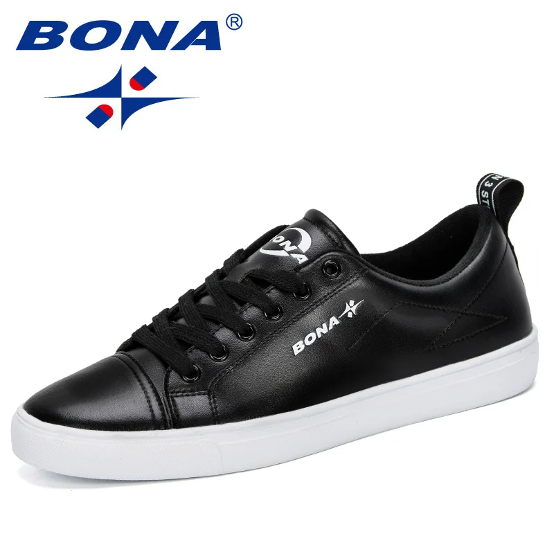 BONA/Новинка года; классические мужские кроссовки; обувь для скейтбординга; уличная Удобная однотонная спортивная обувь унисекс на шнуровке для влюбленных - Цвет: Black