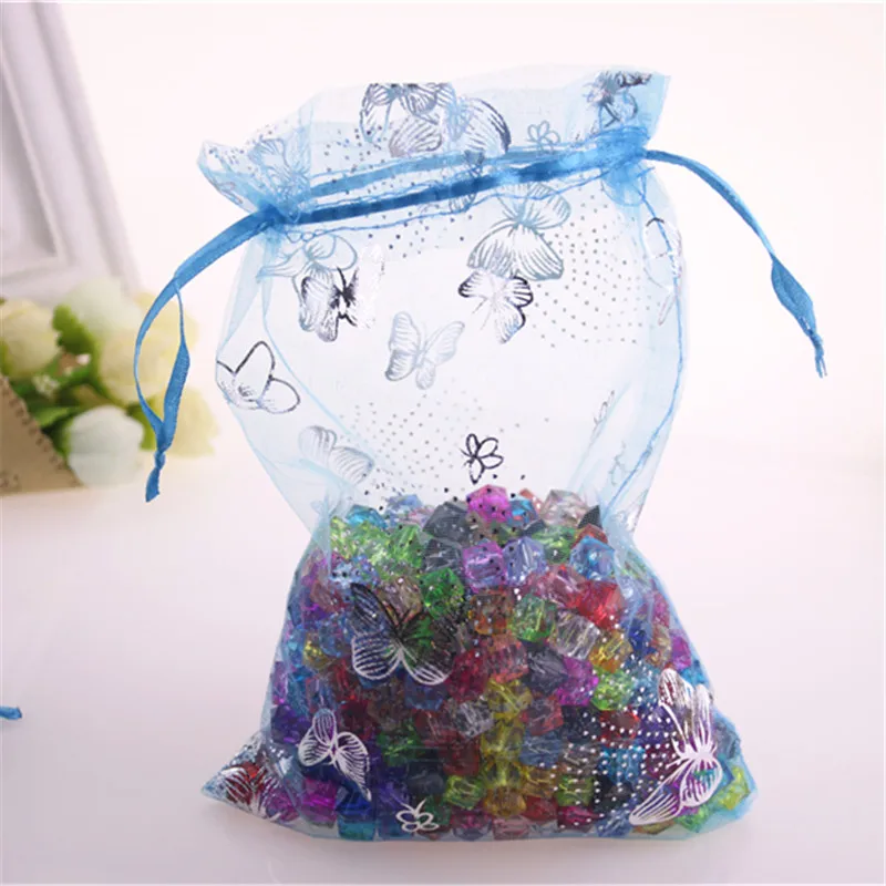 Дизайн 100 шт./лот 13*18 см синий загара бабочка Drawstring Саше органза тюль Рождество органза Сумки