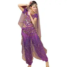 4 шт./компл. костюм для танца живота комплект индийский танец юбка для занятий Танцем Живота Костюм женский шифон Одежда для танцев