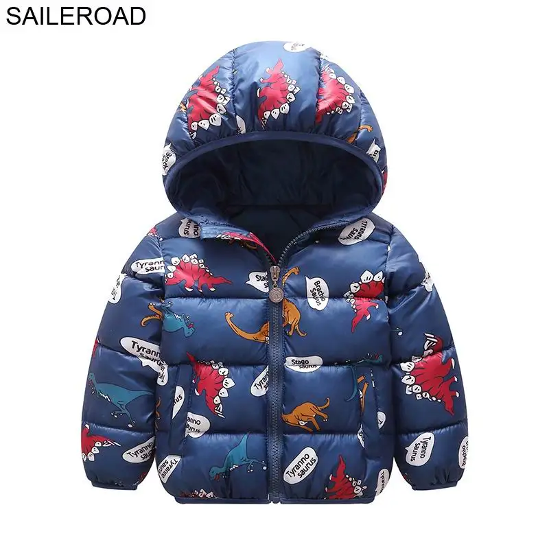 128/5000 SAILEROAD Животное Динозавр Pattern Baby Boy Зимние Куртки Пальто Little Boys Капюшон Пальто для детей Parka Winter Детская Одежда