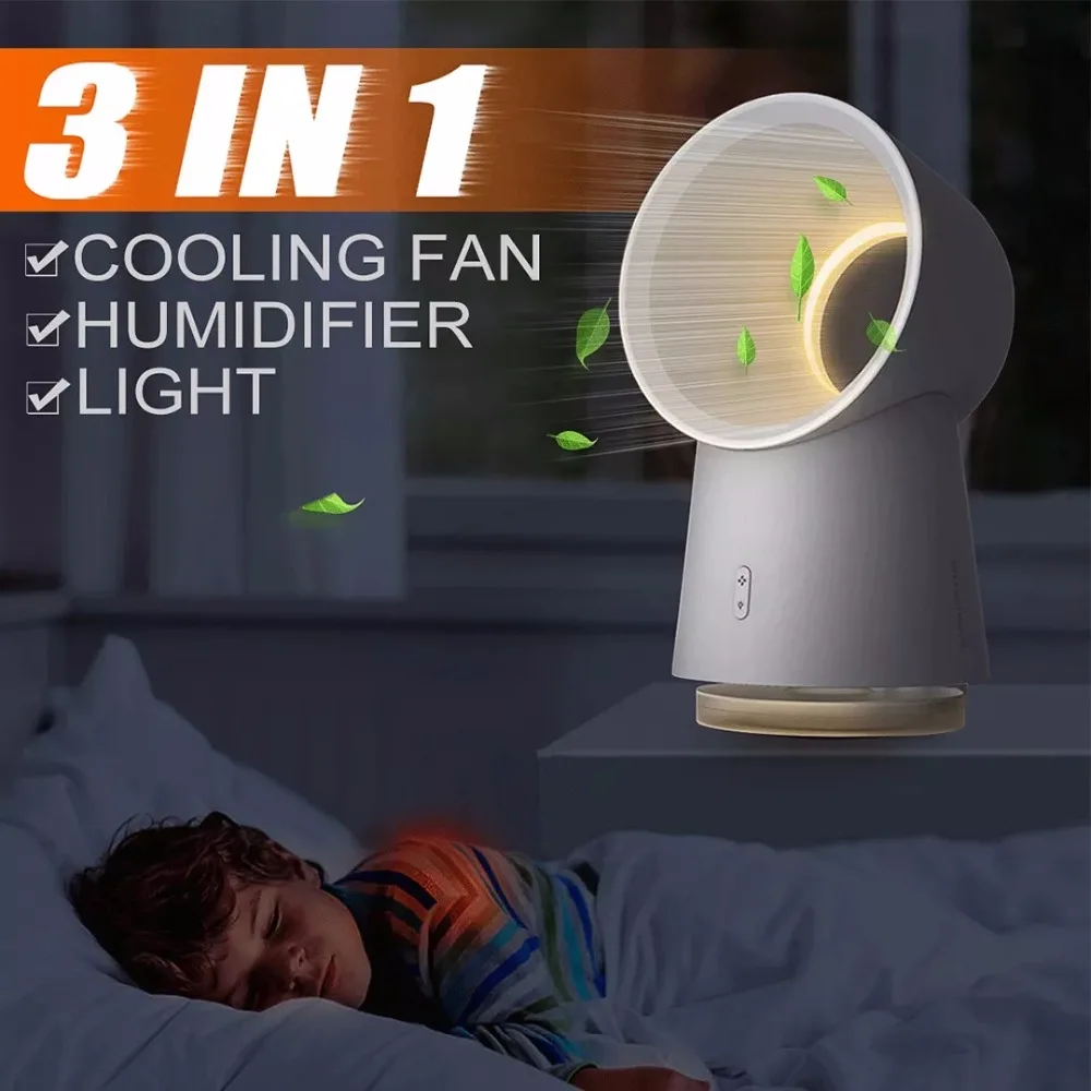 Newest Xiaomi HL Happy Life 3 in 1 Mini Cooling Fan Bladeless Desktop Fan Mist Humidifier w LED Light (10)