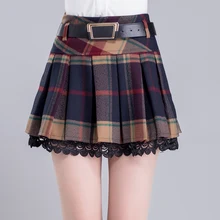 Осенне-зимние модные повседневные Сексуальные Плиссированные кружевные юбки в клетку для молодых женщин и девушек