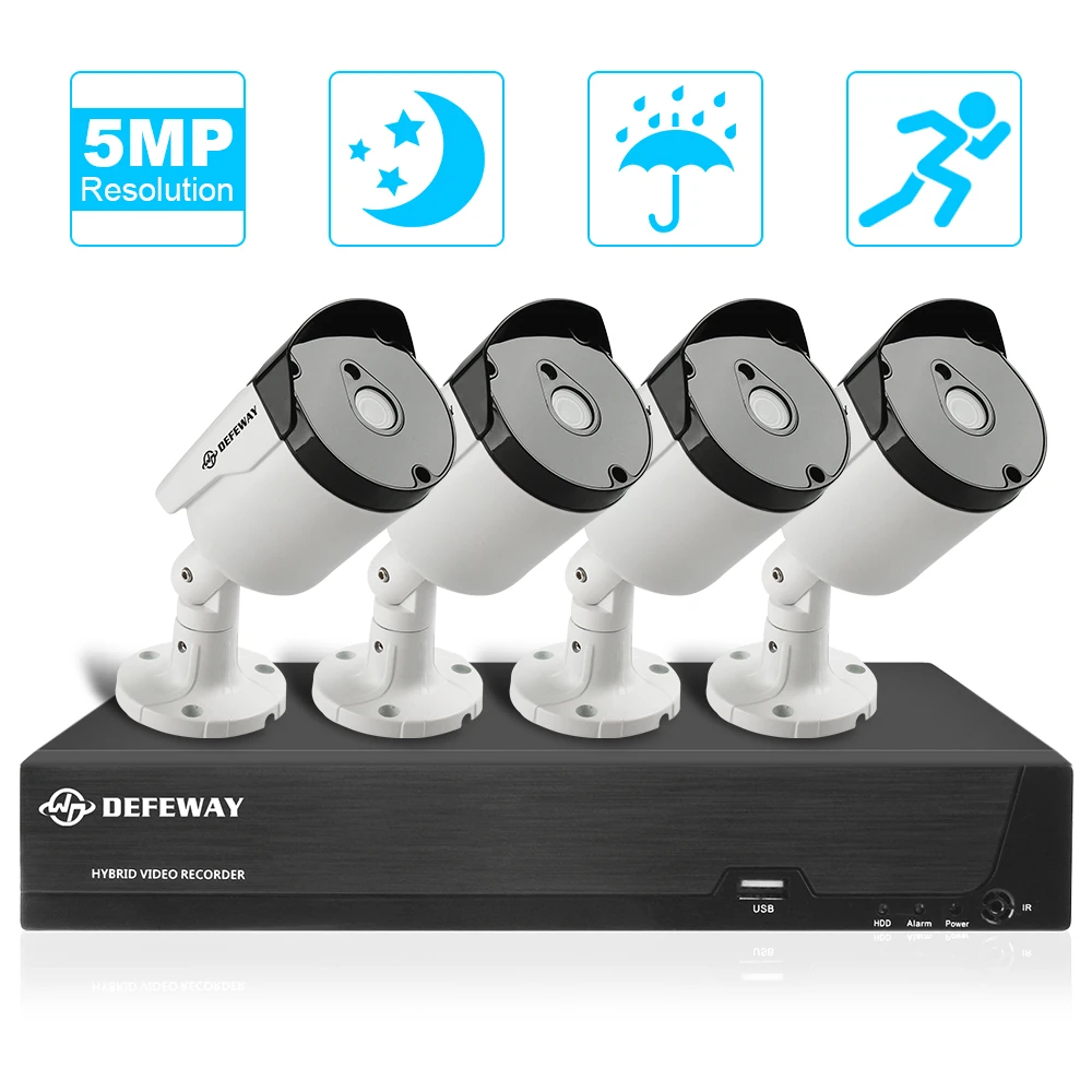 DEFEWAY 8CH HD 5.0MP(2560x1920 P) H.265+ HDMI DVR система видеонаблюдения с 4 шт наружной внутренней камеры безопасности комплект без HDD