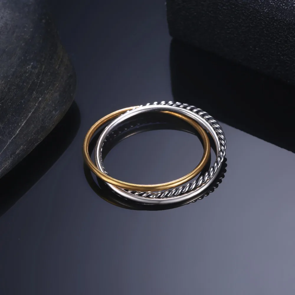 Gold-Color 3 Piece Rings For Women Ring 5 6 7 Size Trendy Female Classic Anniversary Gift 2018 Hot Sale( jewelora RI103545 )