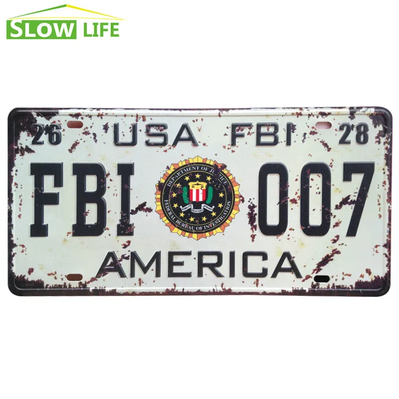 Новый металлический номерной знак США FBI 007 для автомобиля жестяной винтажный