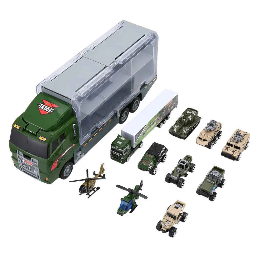 

11PCS Children's Toy Catapult Battle Container Truck Storage Box Mini Alloy Engineering Vehicle Car Model Toys