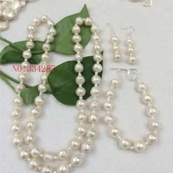 

NEW NATURAL 10-11 MM australia seas the south white pearl bracelet and Necklace 30", earrings set Tibetan silver clasp