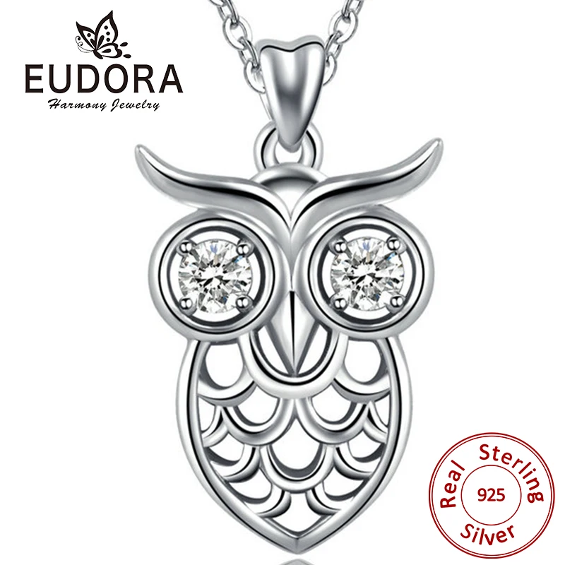 

EUDORA Sterling Silver Owl Pendant Necklace Eagle Clear CZ Fashion Pendan Summer Collection Animal Jewelry Surprise Gift CYD149