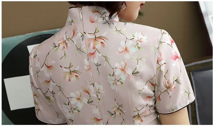 Sheng Coco новые шелковые платья Чонсам розовые двойные китайские Qipao Печатные Средние Длинные древние шелковые Улучшенная одежда розовые цветы