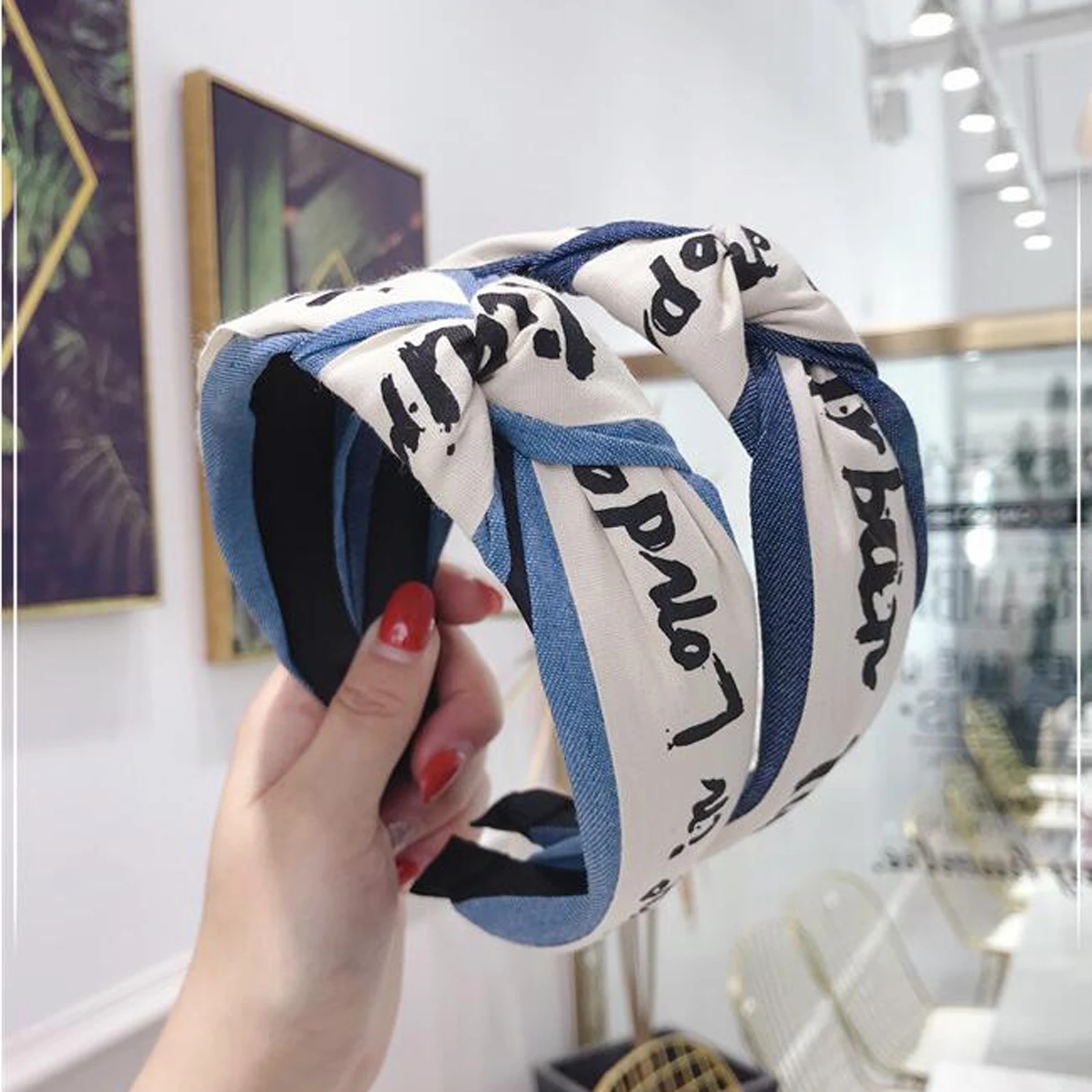 

New Fashion Girls Headband Women Wide Side Hairband For Adult Letter Denim Hair Accessories All-match Clothing Headwear