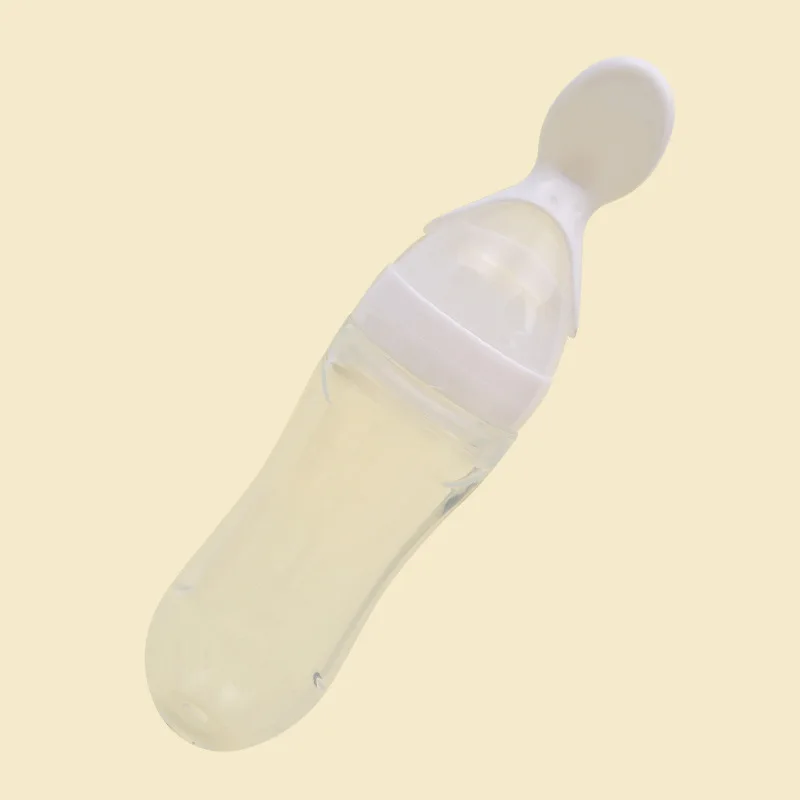 90 мл бутылочка для кормления ребенка с нажатие на язычок с губами ложка для обучения ребенка молоко рисовая паста рожок для кормления посуда - Цвет: White Spoon