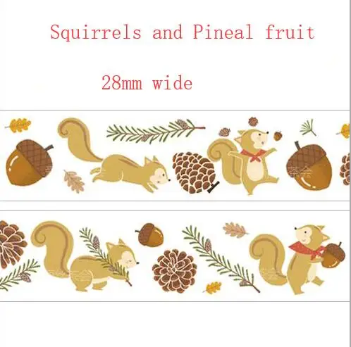 

28mm Forest Party Kawaii Squirrel and pineal fruit Washi Tape DIY Scrapbooking Sticker Label Masking Tape School Office Supply