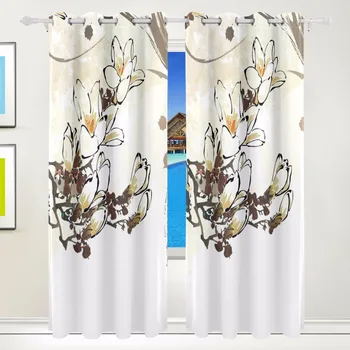 

Wide 139cmxLong 213cm Living Room 80% Blackout Thermal Insulated Black Out Window Curtains 2 Panels Chinese Painting Flower
