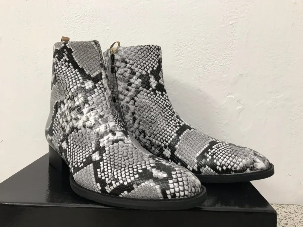 Top quality designer golden snake skin men shoes luxury brand Chelsea mens western motorcycle boots