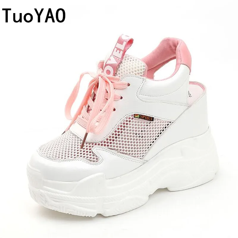 

New Summer Women Sneakers Mesh Casual Platform Trainers Shoes 11CM Heels Spring Wedges Breathable Woman Height Increasing Shoes