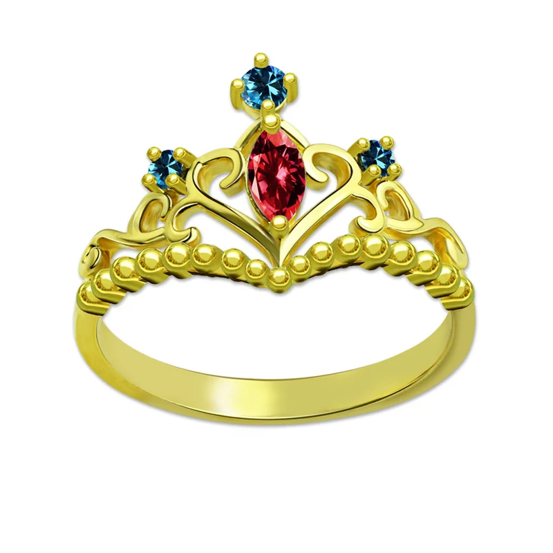 AILIN Unique Birthstone Princess Tiara Ring Gold Color Customized Crown Ring Women Jewelry
