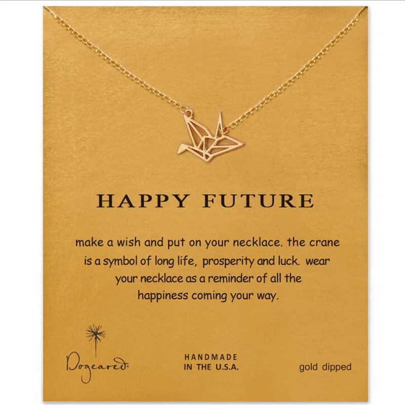

10pcs Gold Paper Crane wish card Necklace Women Origami Pigeon Pendant Clavicle Chain Statement Choker Necklaces