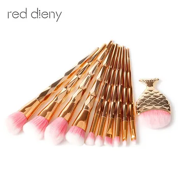 

11Pcs Diamond Rose Gold Makeup Brush Set Mermaid Fishtail Shaped Foundation Powder Cosmetics Brushes Rainbow Eyeshadow Brush Kit