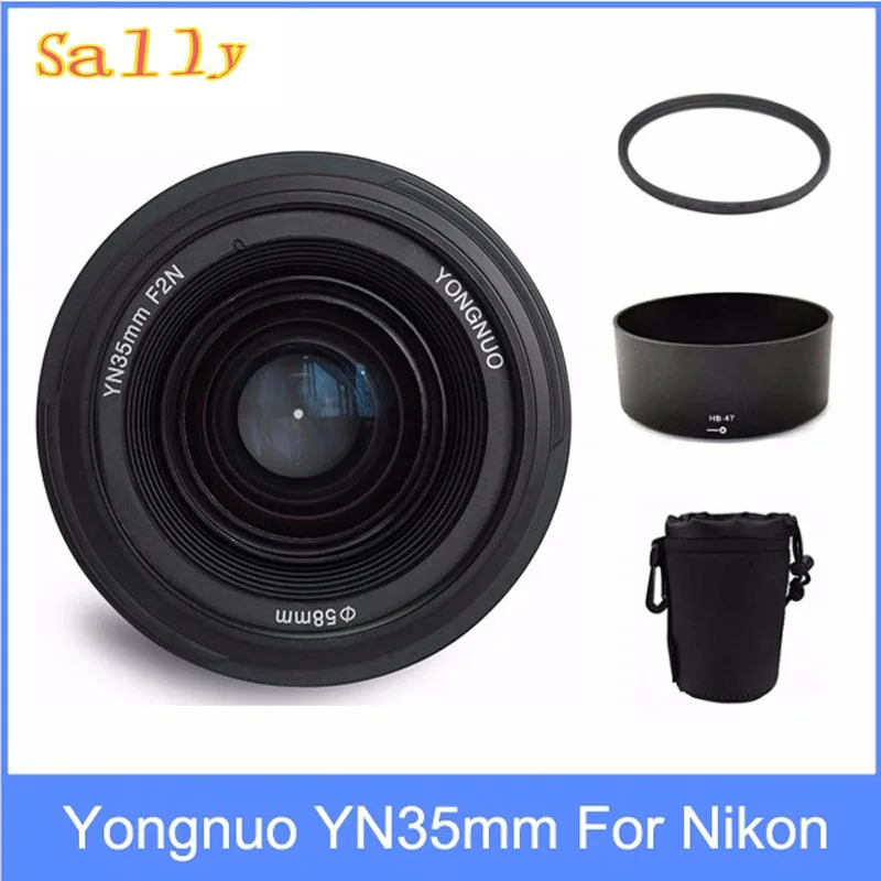 Yongnuo YN35mm F2 lens Wide-angle Large Aperture Fixed Auto Focus Lens + 58mm UV filter +lens bag Hood For Nikon | Электроника