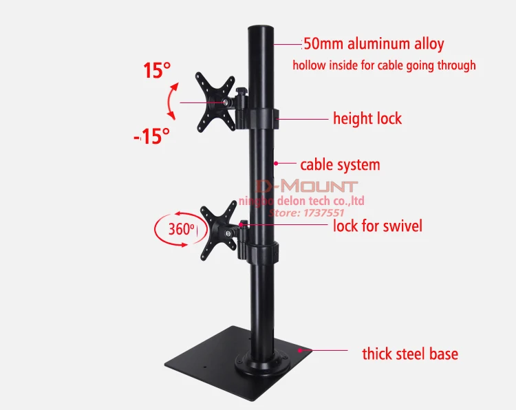 DL-TLD-A1 14-2" регулируемая высота 8 кг зажим База втулка отверстие База Двойной ЖК-монитор настольная подставка двойной экран кронштейн