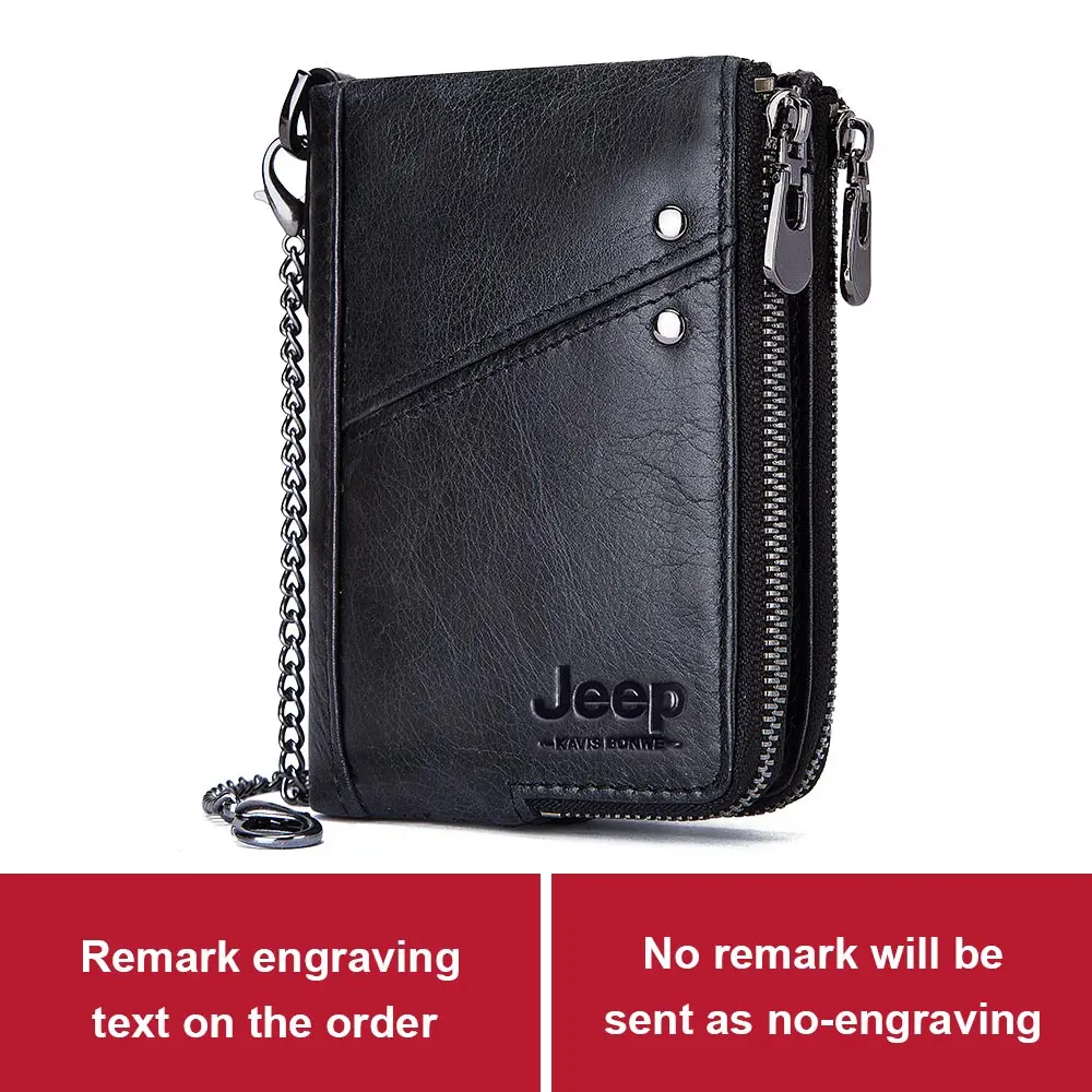 Free Engraving Cowhide Genuine Leather Wallet Men Coin Purse Small Mini Card Holder Vintage PORTFOLIO Portomonee Male Chain - Color: chain