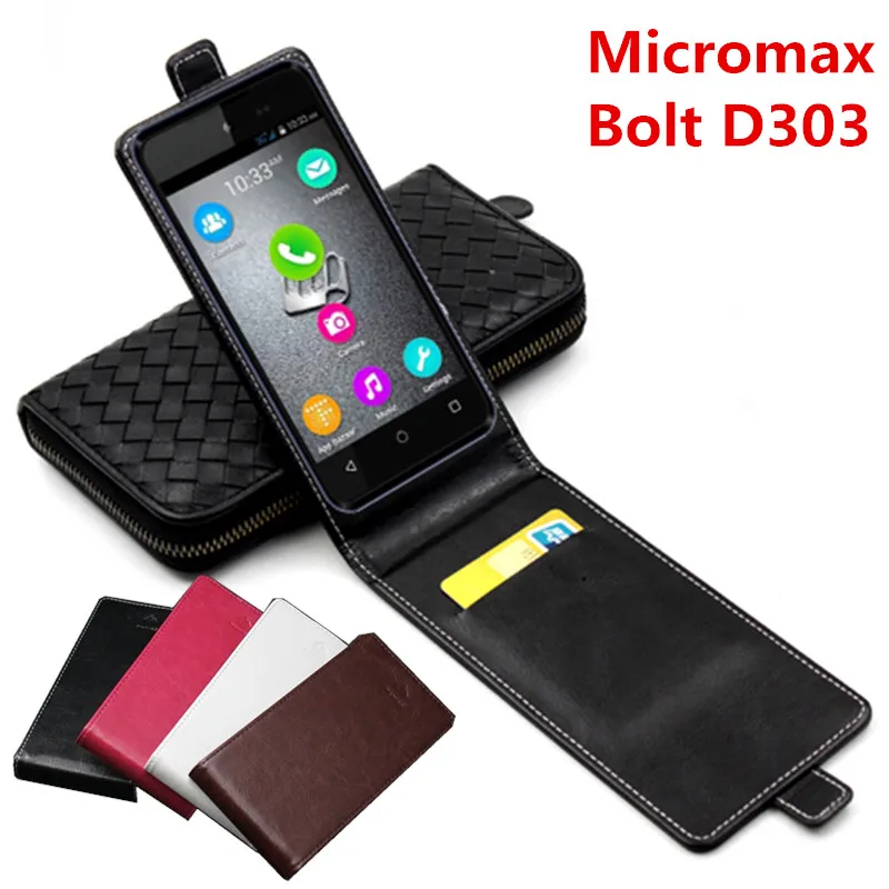 Classic Luxury Advanced Top Leather Flip case For Micromax Bolt D303 D 303 Phone Cover With Card Slot | Мобильные телефоны и